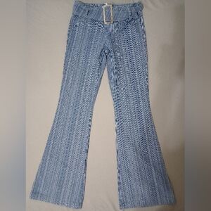 Emory Park Low Rise Flared Jeans Pants Sz S Wide Belt Hippie NWT Blue Striped